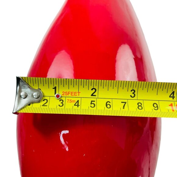 Red Mid Century Modern Glass Vase White Glazing Inside Heavy U - Picture 8 of 9